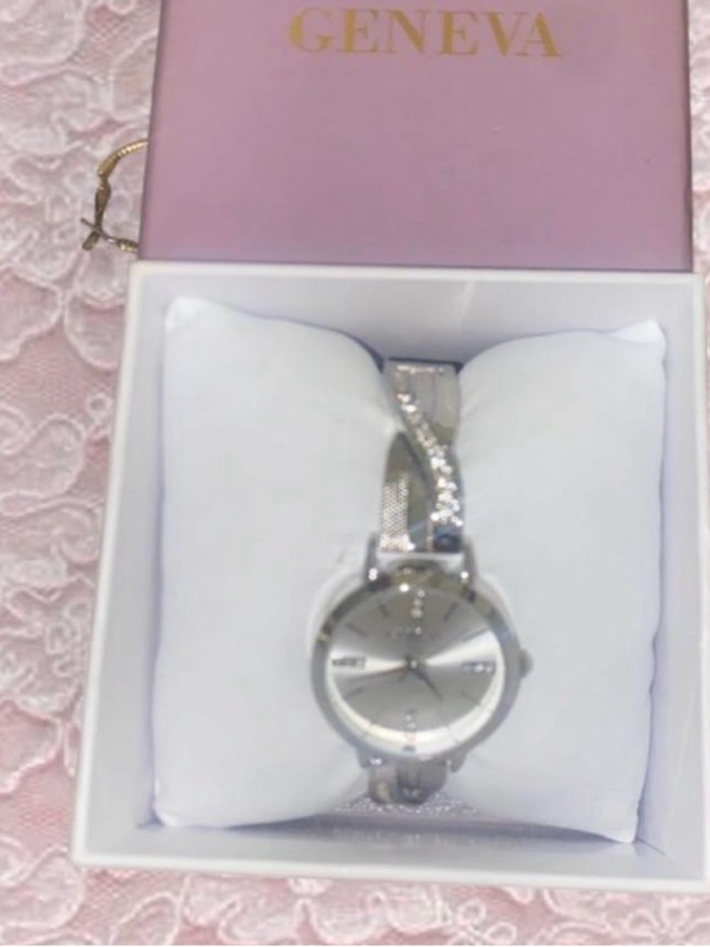 Geneva Silver Women's Crystal-Accented Bracelet Watch